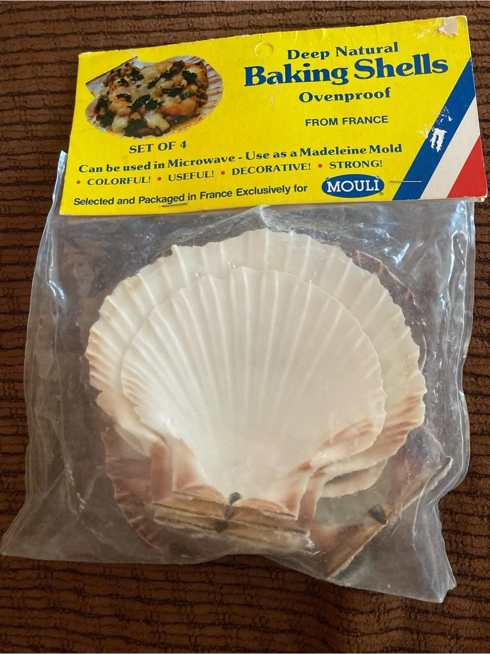 NEW VINTAGE 1970s Mouli Deep Natural Baking Shells Set of 4 Made in France